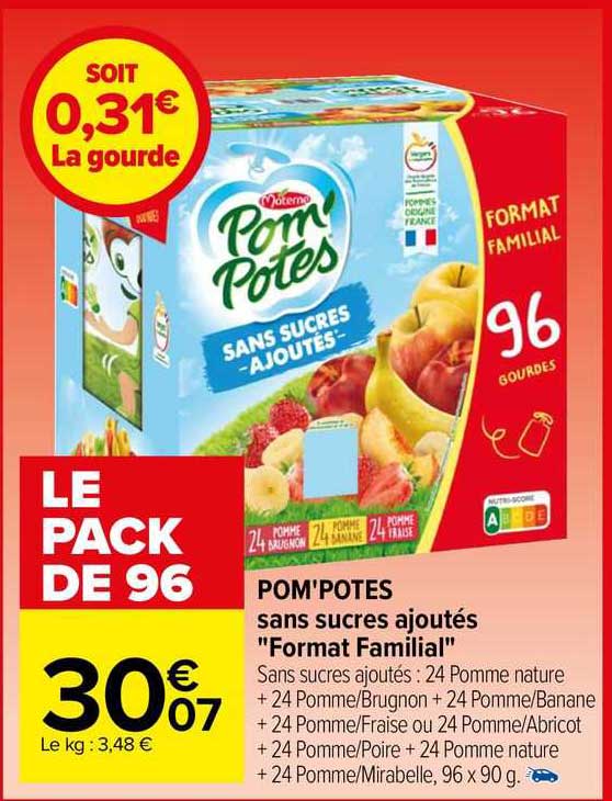 pom'potes sans sucres ajoutés "format familial"