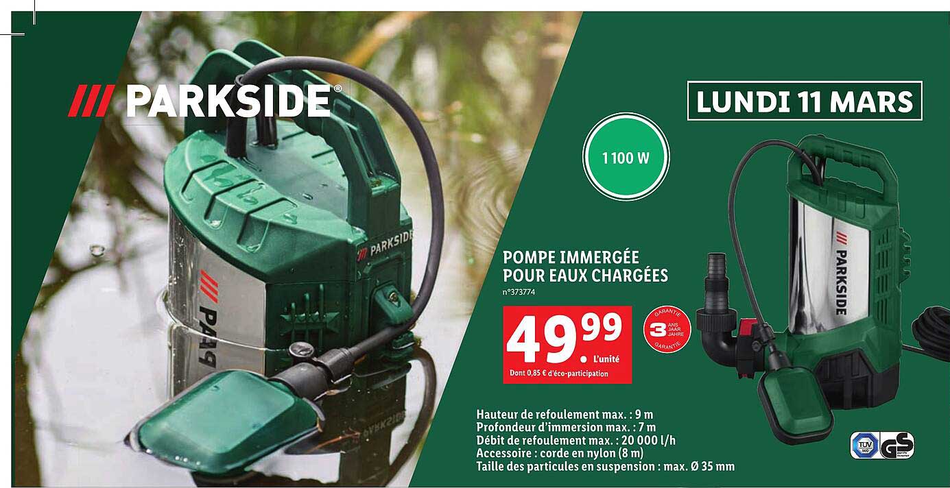 pompe immergée pour eaux chargées parkside