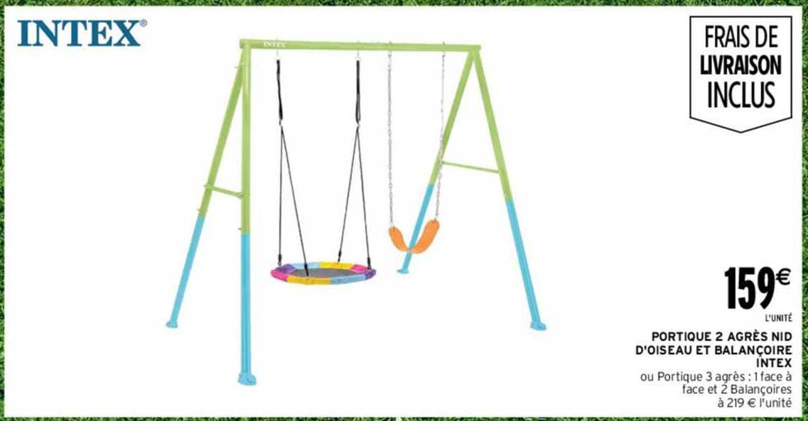 portique 2 agrès nid d'oiseau et balançoire intex