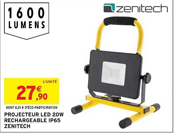 Projecteur Led 20w Rechargeable Ip65 Zenitech