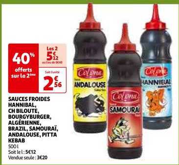 sauces froides hannibal, ch biloute, bourgv burger, algérienne, brazil, samouraï, brazil, samouraï, andalouse, pitta kebab