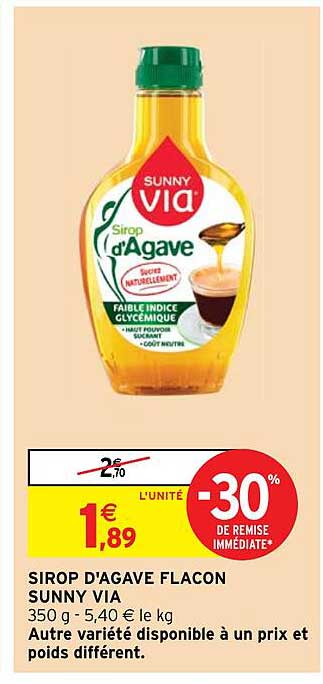 sirop d'agave flacon sunny via