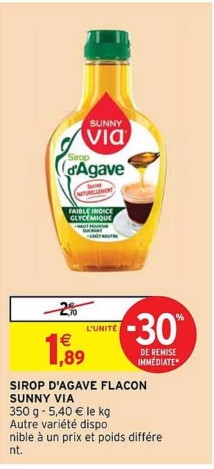 sirop d'agave flacon sunny via