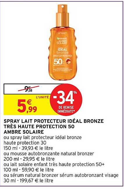 spray lait protecteur idéal bronze très haute protection 50 ambre solaire