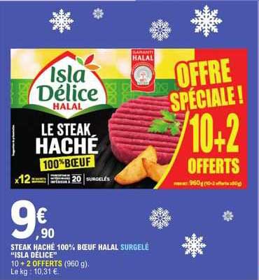 Steak Haché 100% Bœuf Halal Surgelé "isla Délice"