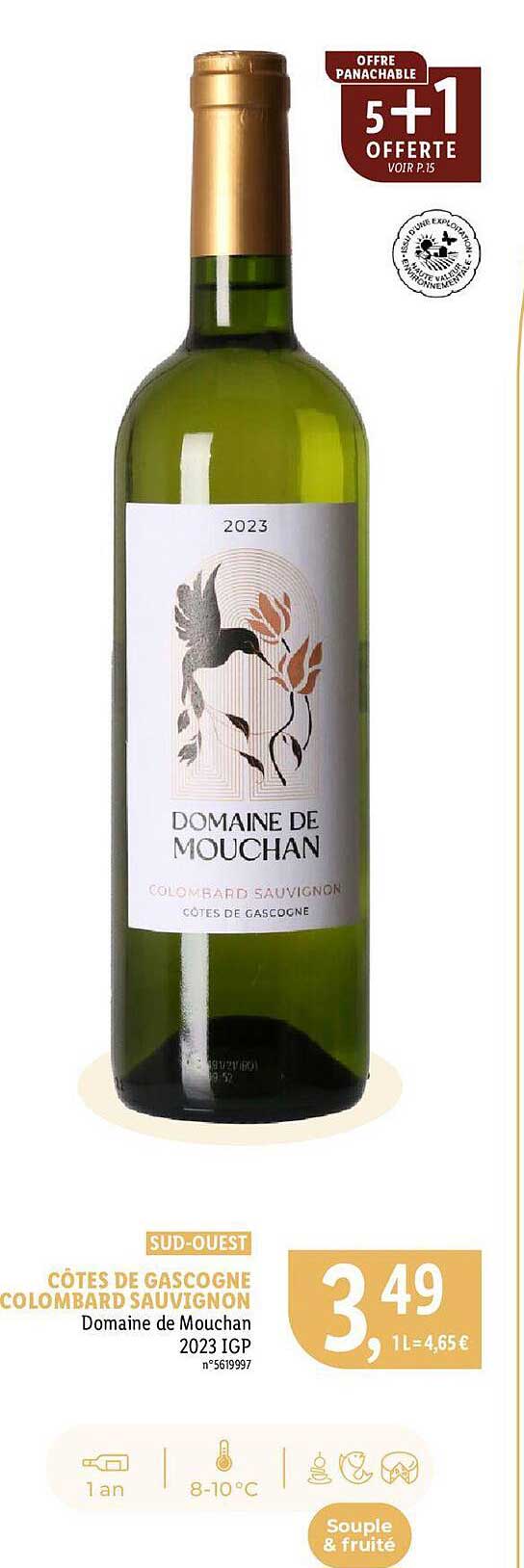 sud-ouest côtes de gascogne colombard sauvignon domaine de mouchan 2023 igp