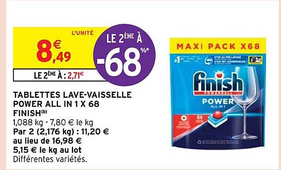 tablettes lave-vaisselle power all in 1 x 68 finish