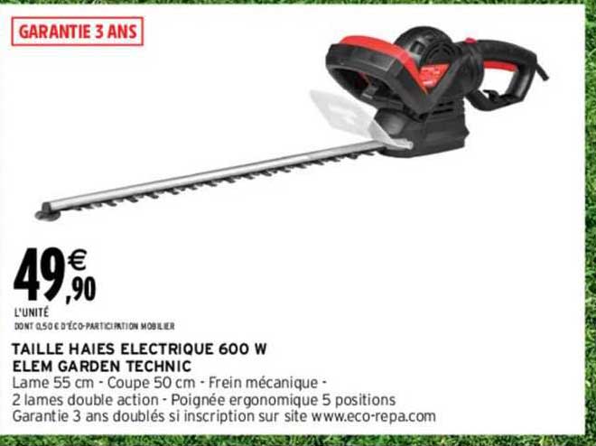 taille haies électrique 600 w elem garden technic