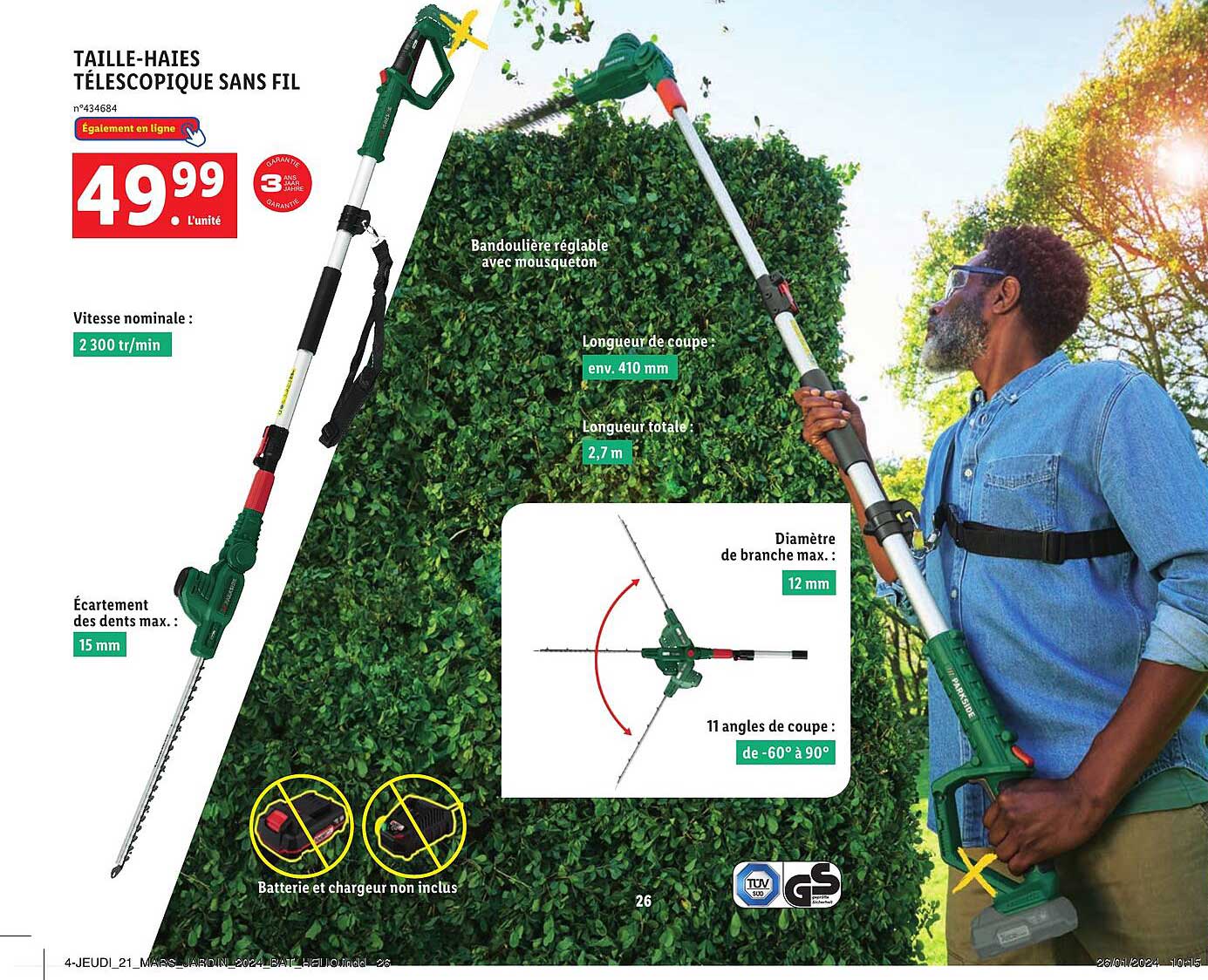 taille-haies télescopique sans fil parkside