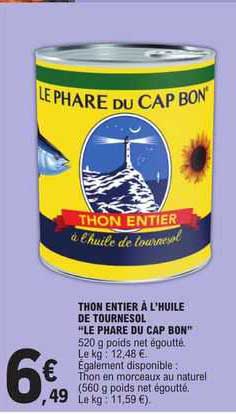 thon entier à l'huile de tournesol "la phare du cap bon"