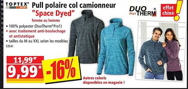 toptex pull polaire col camionneur "space dyed"