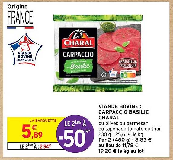 Viand Bovine : Carpaccio Basilic Charal