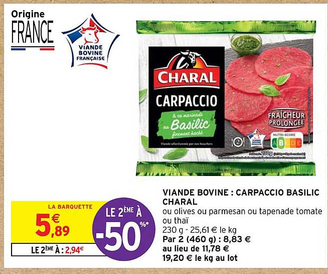 Viande Bovine : Carpaccio Basilic Charal