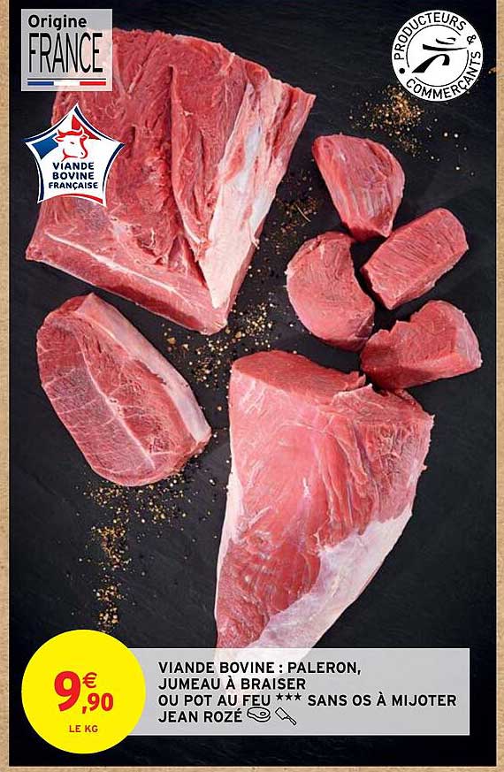viande bovine : paleron, jumeau à braiser ou pot au feu sans os à mijoter jean rozé