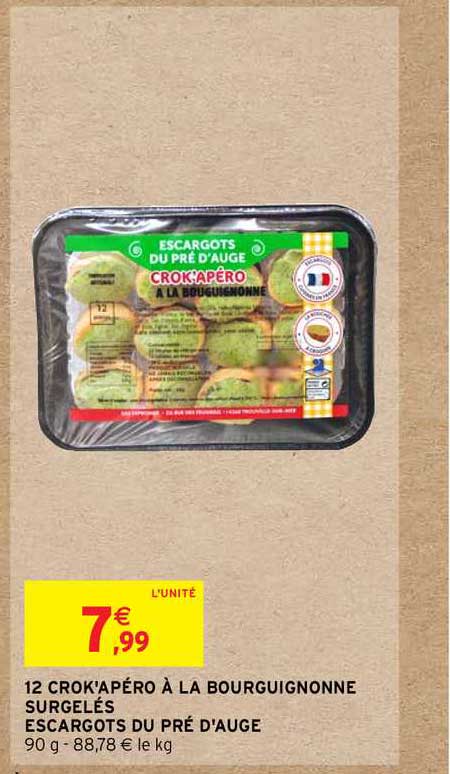 12 crok'apéro à la bourguignonne surgelés escargots du pré d'auge