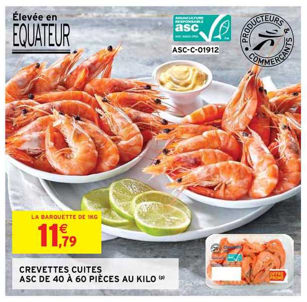 crevettes cuites asc de 40 à 60 pièces au kilo