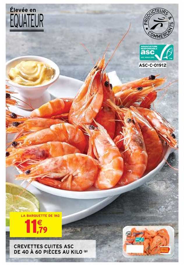 crevettes cuites asc de 40 à 60 pièces au kilo