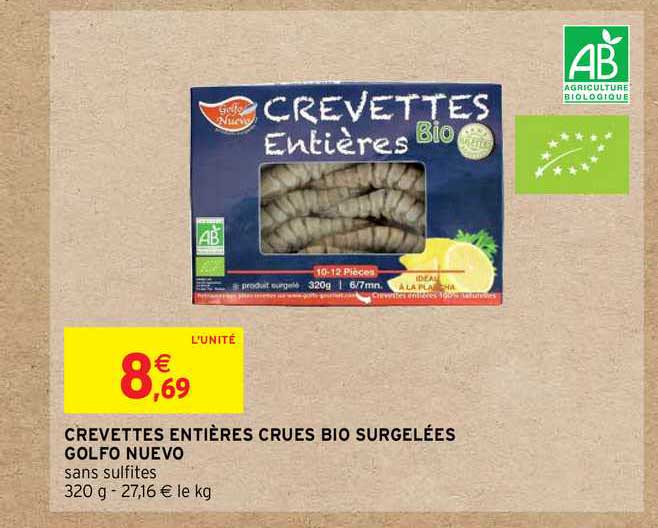 crevettes entières crues bio surgelées golfo nuevo