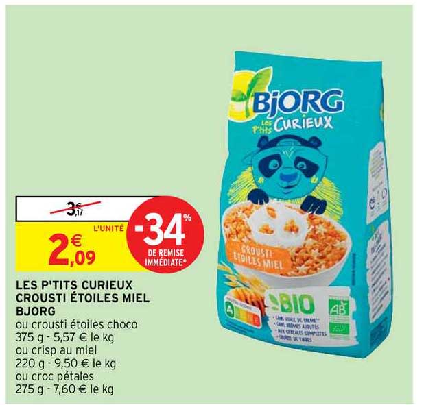 les p'tits curieux crousti étoiles miel bjorg