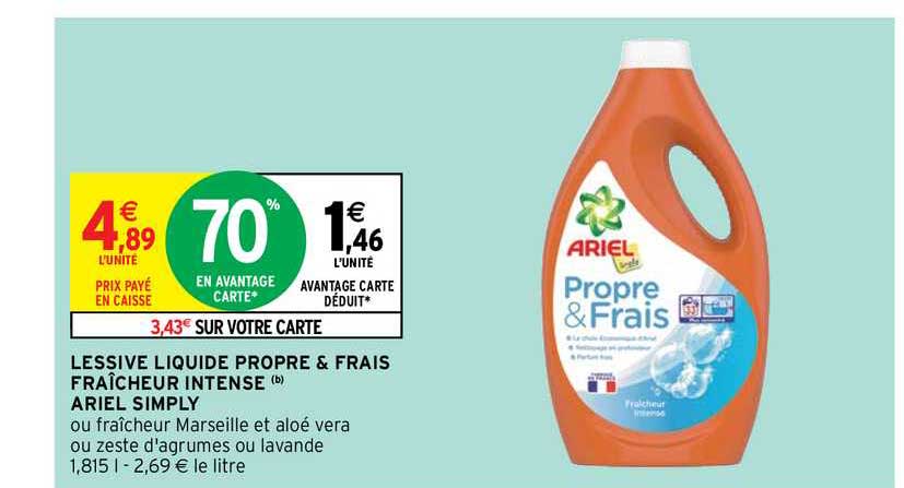 lessive liquide propre & frais fraîcheur intense ariel simply