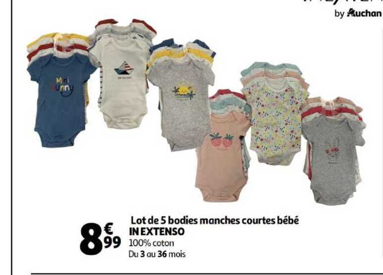 lot de 5 bodies manches courtes bébé in extenso