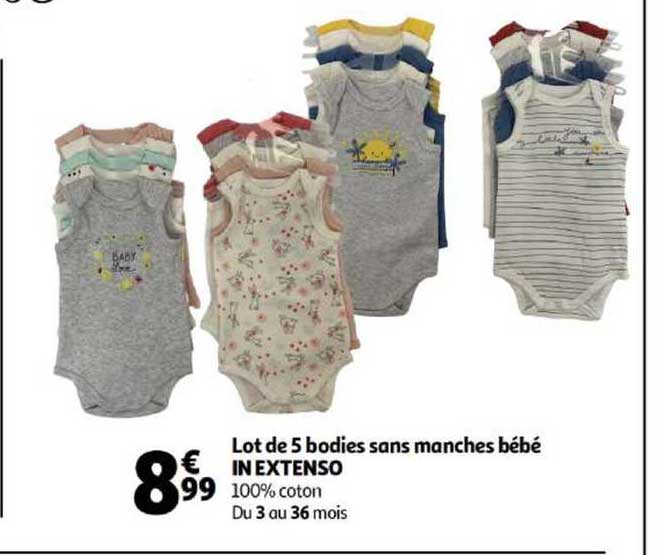 lot de 5 bodies sans manches bébé in extenso