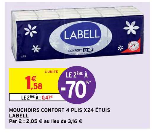 mouchoirs confort 4 plis x24 étuis labell