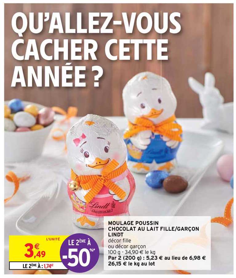 moulage poussin chocolat au lait fille-garçon lindt
