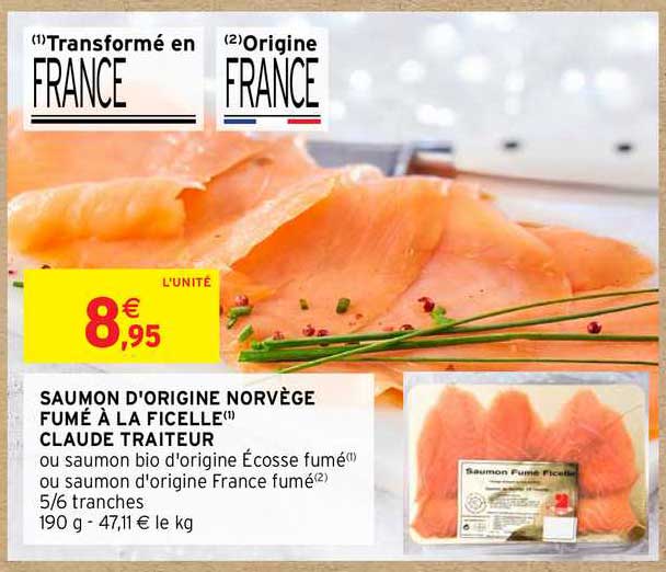 saumon d'origine norvège fumé à la ficelle claude traiteur