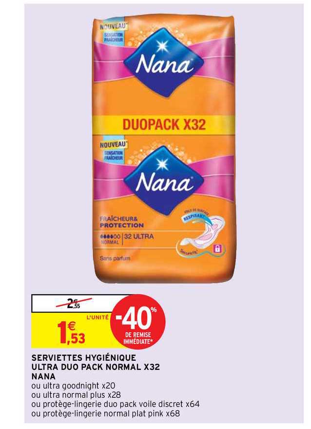 serviettes hygiénique ultra duo pack normal x32 nana