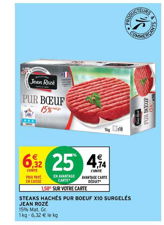 steaks hachés pur bœuf x10 surgelés jean rozé