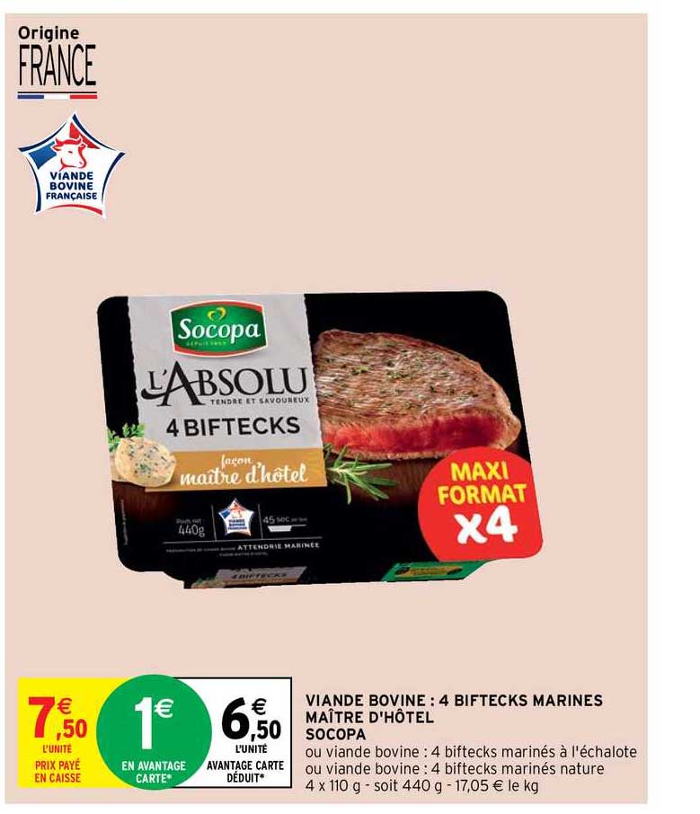 viande bovine : 4 biftecks marinés maître d'hôtel socopa