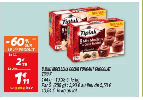 8 Mini Moelleux Cœur Fondant Chocolat Tipiak