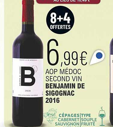 aop médoc second vin benjamon de sigognac 2016