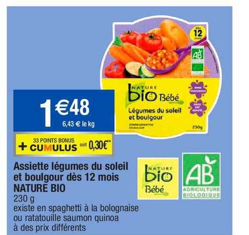 Assiette Légumes Du Soleil Et Boulgour Dès 12 Mois Nature Bio