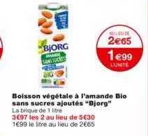 boisson végétale à l'amande bio sans sucres ajoutés "bjorg"