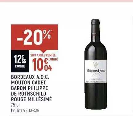 bordeaux a.o.p. mouton cadet baron philippe de rothschild rouge millésimé
