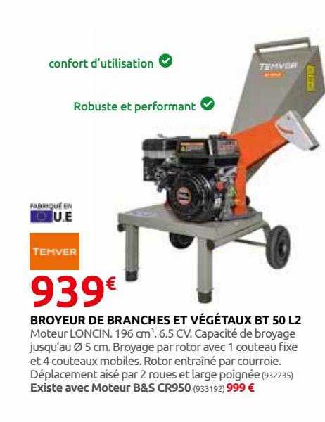 Broyeur De Branches Et Végétaux Bt 50 L2 Temver