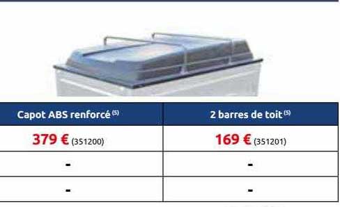capot abs renforcé, 2 barres de toit