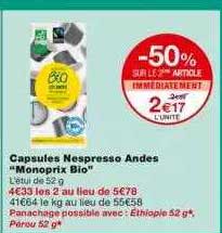 capsules nespresso andes "monoprix bio
