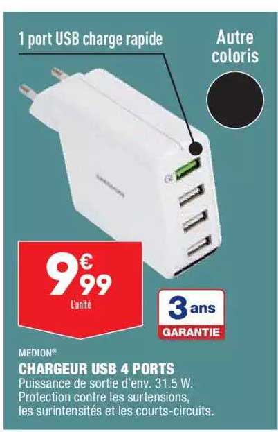 chargeur usb 4 ports medion