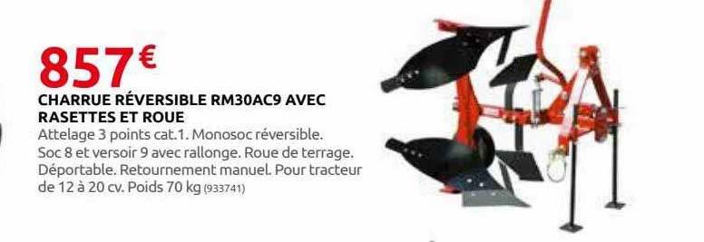 charrue réversible rm30ac9 avec rasettes et roue