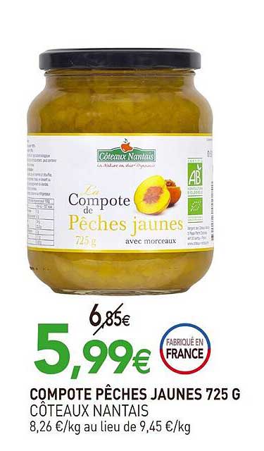 compote pêches jaunes 725 g côteaux nantais