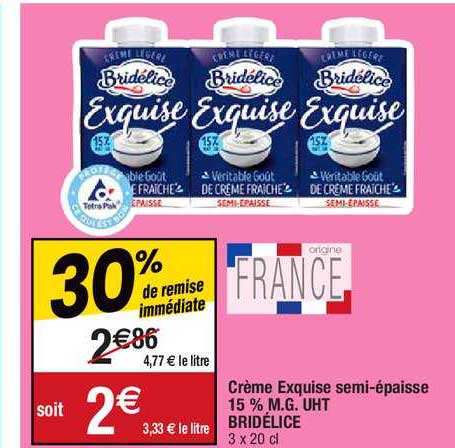 crème exquise semi-épaisse 15% m.g. uht bridélice