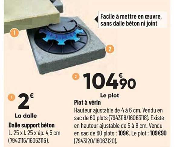 dalle support béton, plot à vérin