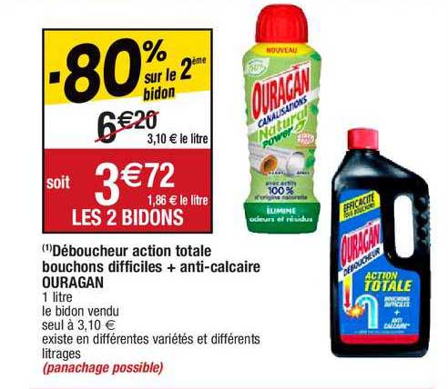 déboucheur action totale couchons difficiles + anti-calcaire ouragan