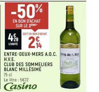 entre-deux-mers a.o.p. h.v.e. club des sommeliers blanc millésimé