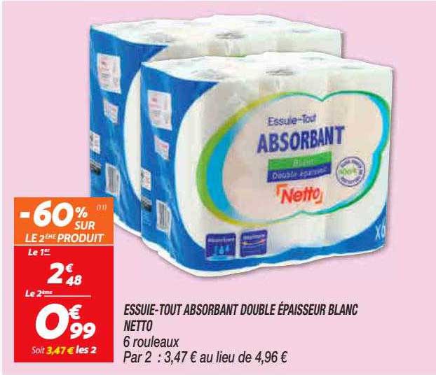 essuie-tout absorbant double épaisseur blanc netto