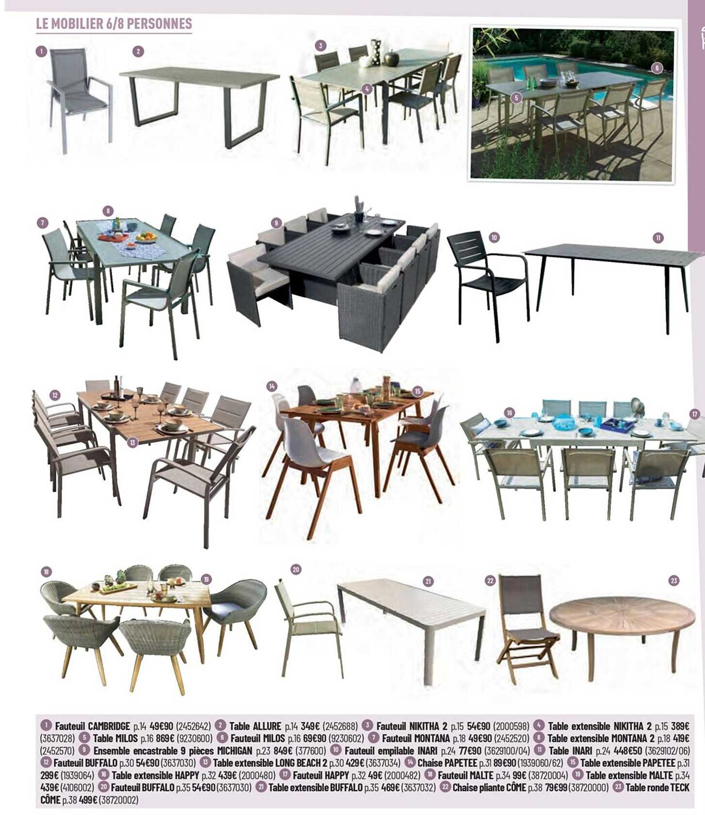 fauteuil cambridge, table allure, fauteuil nikitha, table extensible nikitha, table milos, fauteuil milos, fauteuil montana, table extensible montana, ensemble encastrable 9 pièces michigan, fauteuil