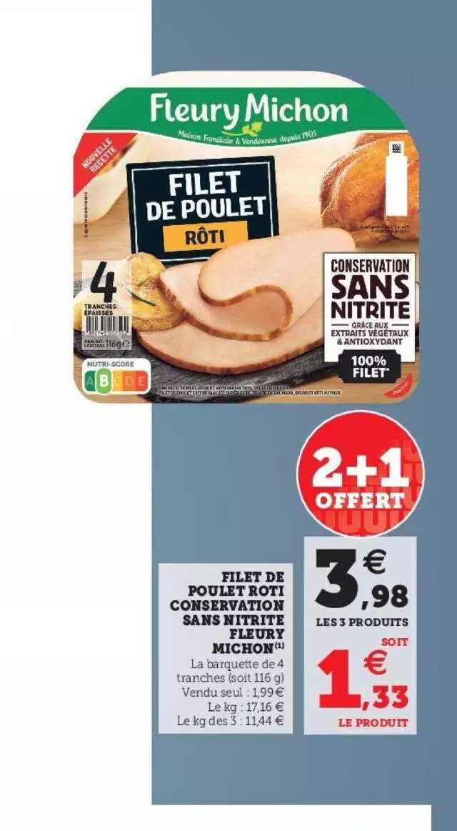 Filet De Poulet Rôti Conservation Sans Nitrite Fleury Michon